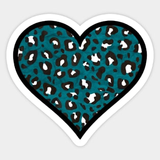 Peacock Blue, Black and White Leopard Print Heart Sticker